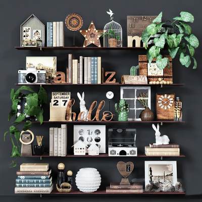 现代植物书籍装饰品组合